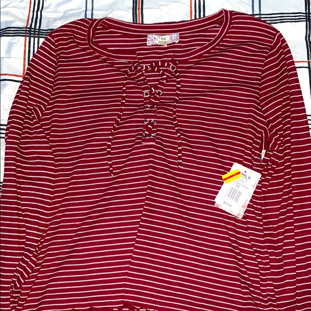 Long sleeve,striped tie up shirt